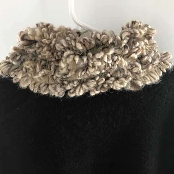 VTG Nordstrom Black Knit Cape Style Cardigan Contrasting Yarn Collar Shag Pocket - Picture 8 of 12